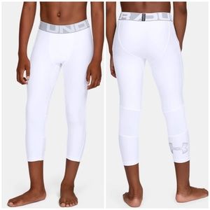 NWT Under Armour Boys Heat Gear Leggings Small S New UA Big Boy White Neutral